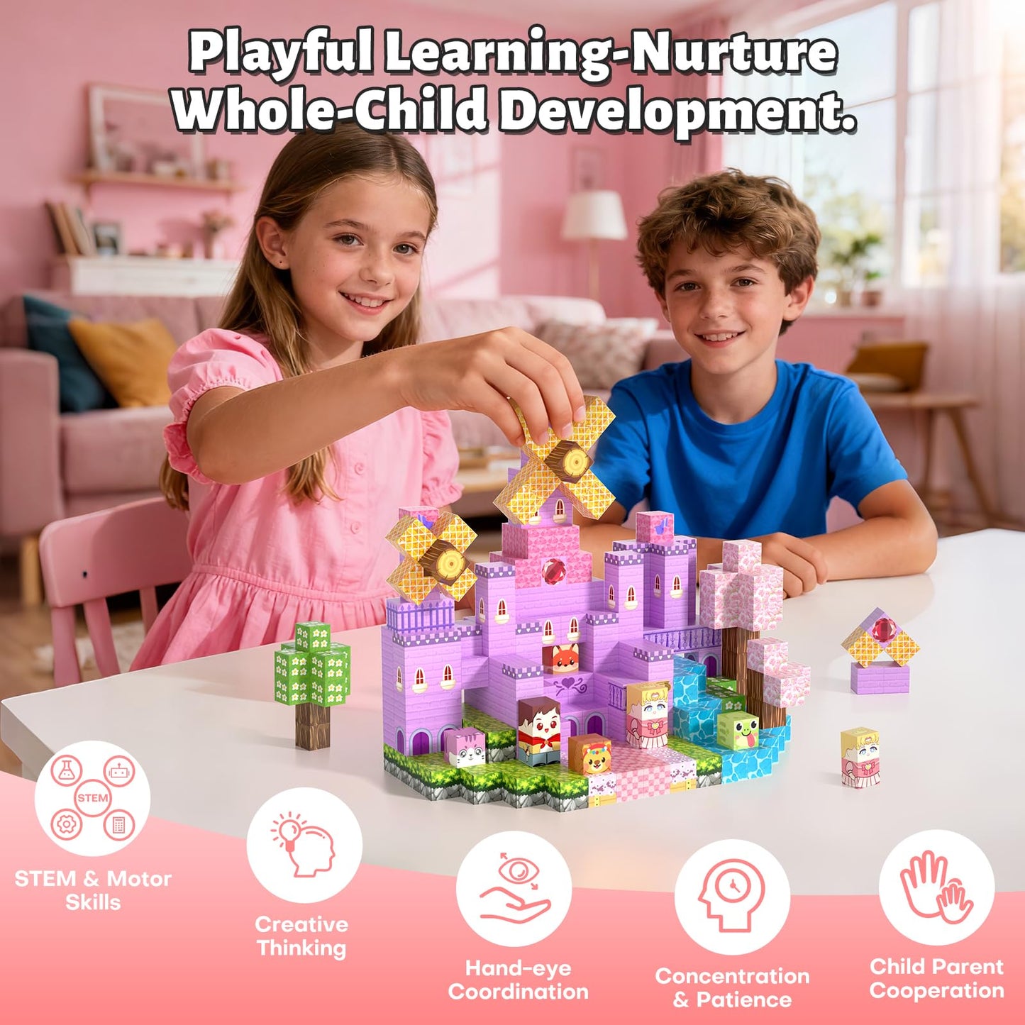 Gryxpox 150pcs Magnetic Blocks,Magnetic Building Blocks, STEM Sensory Toys with Princess Castle Build–Creative Magnet Tiles for Toddlers Ages 3+,Boys & Girls–Christmas Birthday Party Kids Gifts
