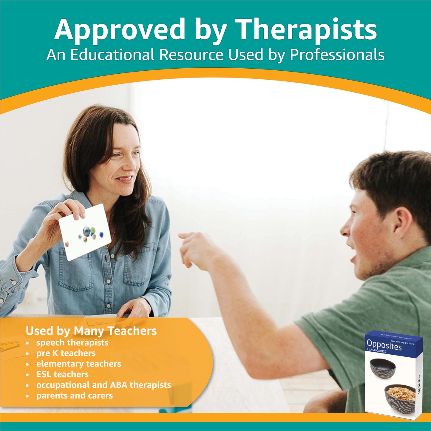 Picture My Picture Opposites Flash Card Set – Speech Therapy Tool for Vocabulary, Communication & Thinking, Scratch-Resistant with Activity Guide, Suitable for Education, ESL & ABA – Set of 40