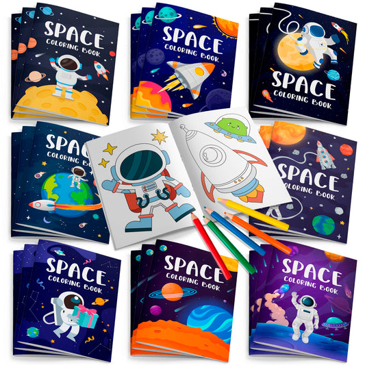 Space Coloring Books Bulk, 24 Pcs Outer Space Mini Coloring Books Outer Space Coloring Book Solar System Coloring Book 12 Pcs Space Party Color Pencils for Space Birthday Decorations Favor Fillers