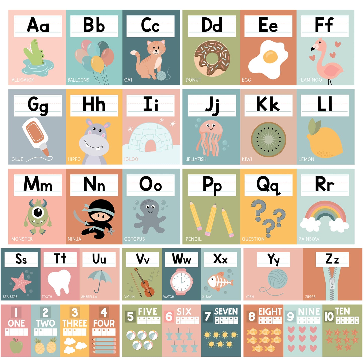 Hadley Designs Alphabet for Classroom Wall Decor - ABC Posters for Classroom Wall Chart Preschool & Kindergarten, ABC Letters & Number Line Elementary, Alphabet Cards, Boho Classroom Decor