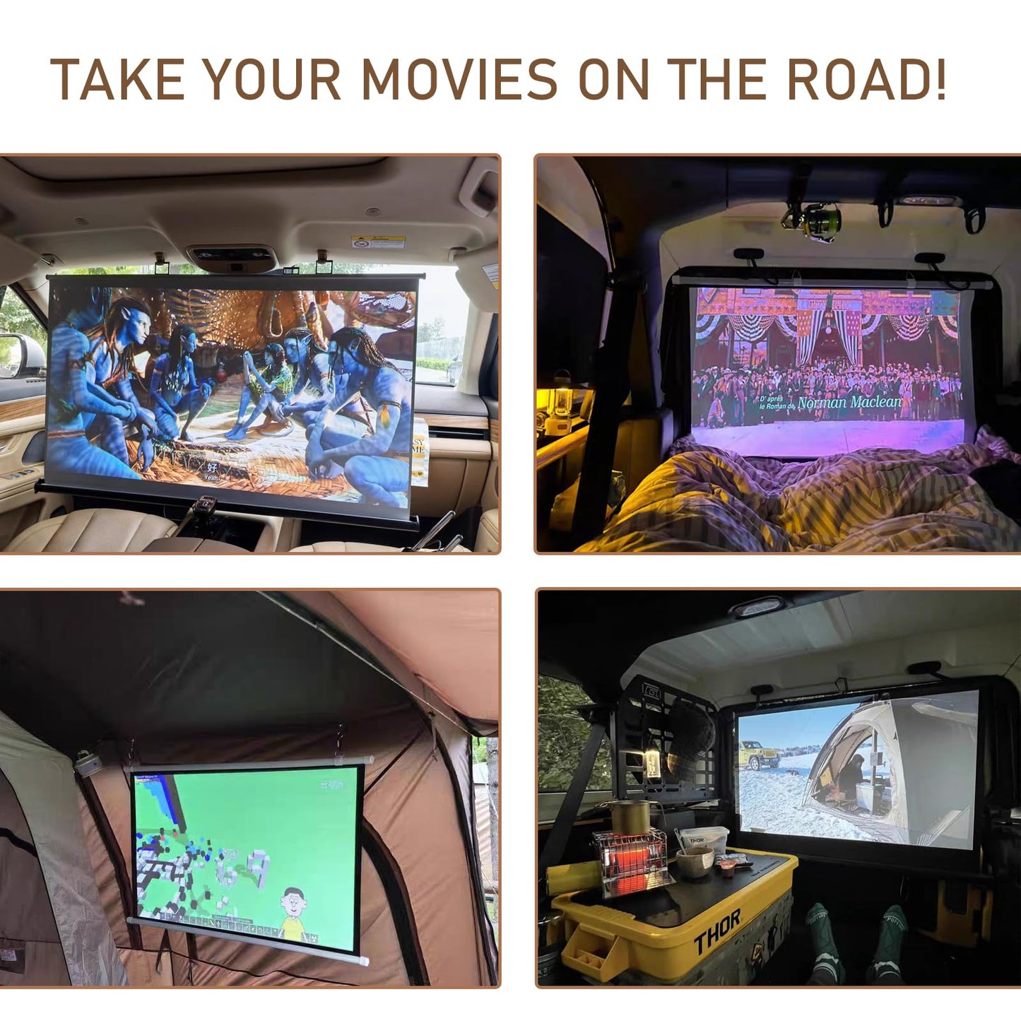 Portable Projector Screen for Car, 40 inch 16:9, Pull Down and Auto Rolling, Foldable and Small, Retractable Projection Screen Mini, 4K HD Screen for Car, SUV, RV and More (One-Click Auto Rolling)