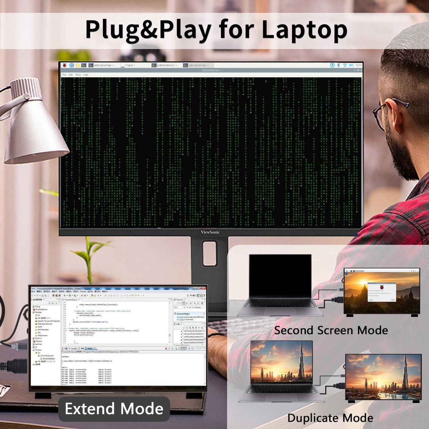 GeeekPi 10.1 Inch Capacitive Touchscreen Display, 1024x600 IPS LCD with Dual-Speaker, HDMI Portable Monitor for Raspberry Pi 5/4B/3B+/3B/B+/Zero/400, Win11/10/8/7, Free-Driver