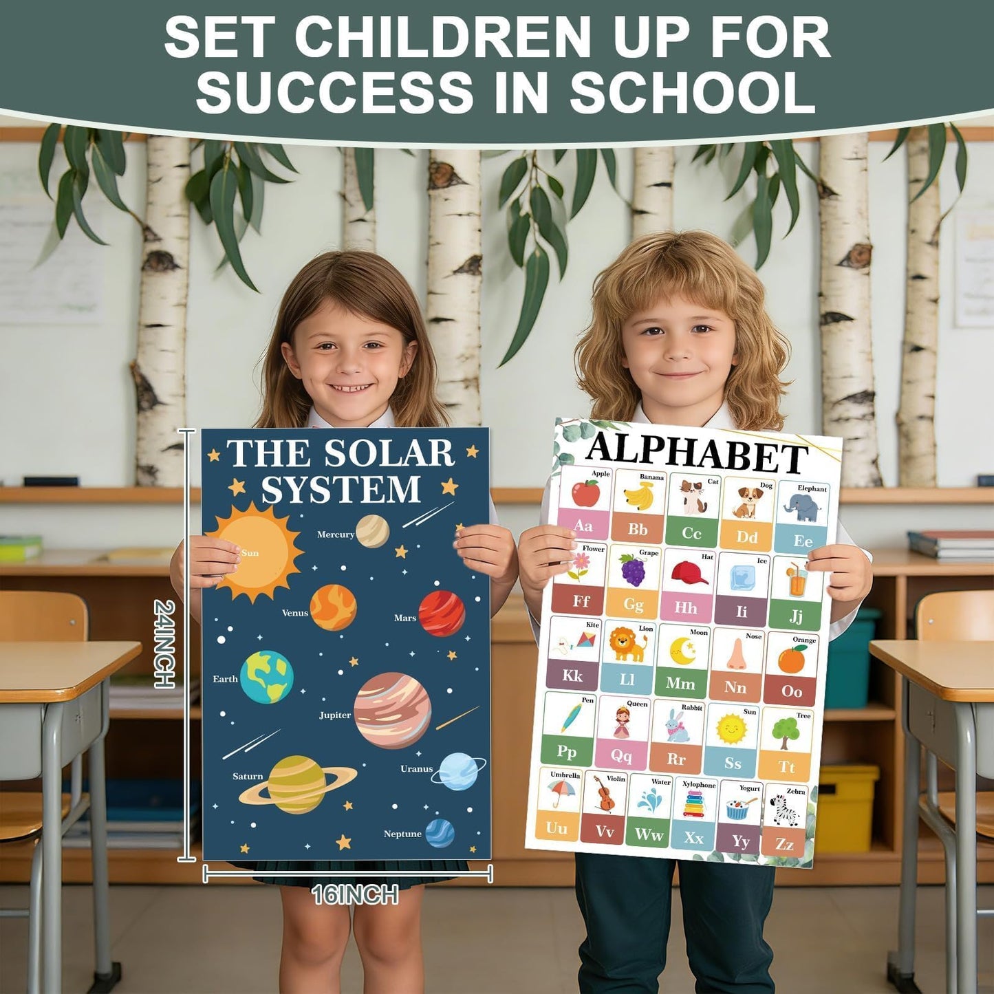 16 Pcs 16”x24” Large Educational Posters for Classroom Decor Educational Posters for Toddlers 1-3 Learning Poster for Boys Girls Ages 3-5 Kindergarten Preschool Classroom Teacher Must Haves Eucalyptus