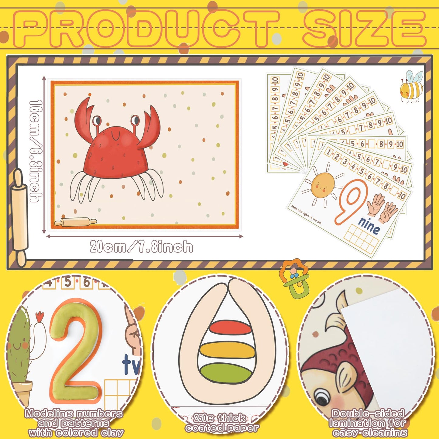 Ireer 36 Pcs Number Playclay Dough Mats for Kids Activity Card for Clay Back to School Preschool Number Alphabet Animal Shape Learning Activity Games for Classroom Home Educational Supplies