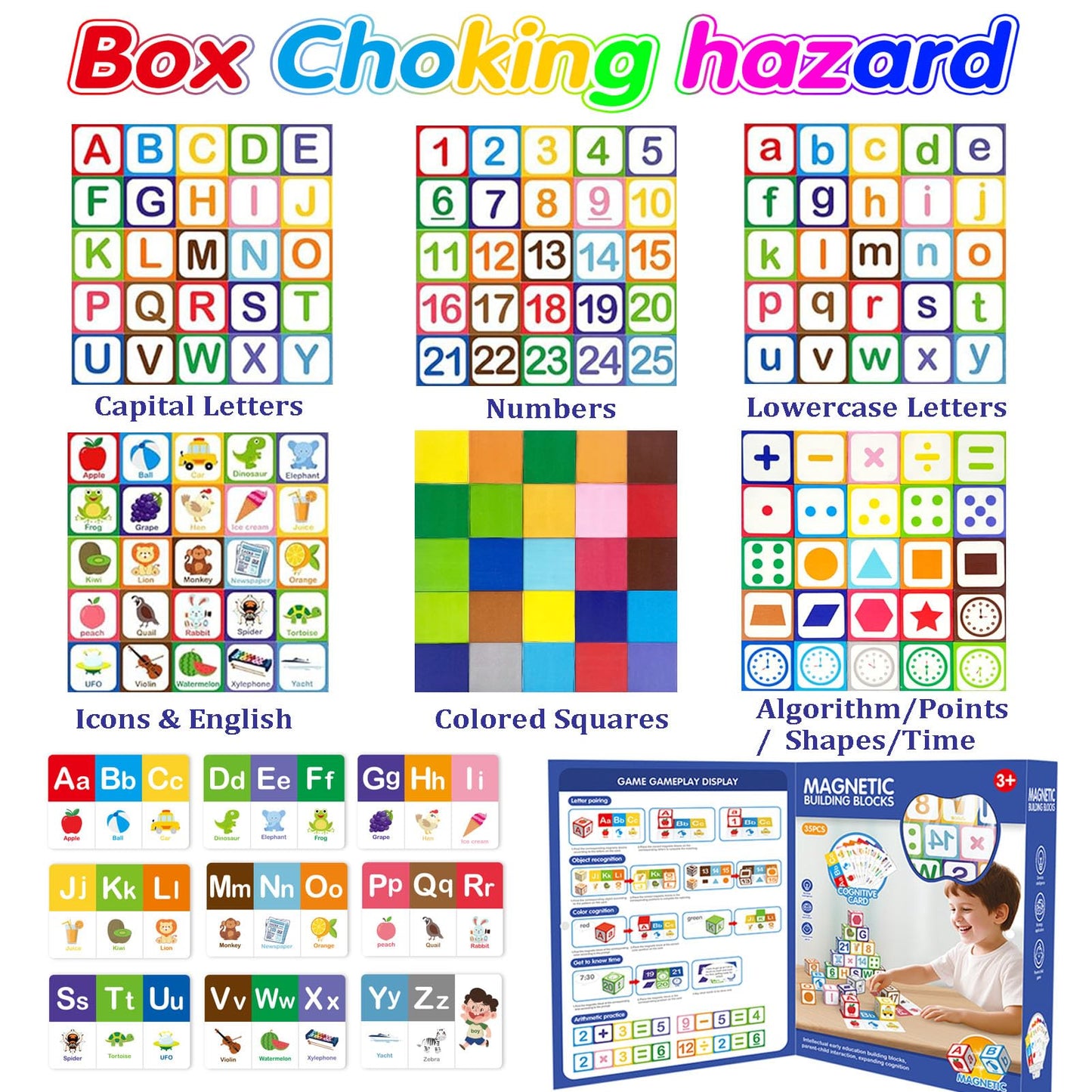 26 Pcs Magnetic Alphabet Blocks for Toddlers 1-3, ABC & Number Stacking Blocks with 9 Learning Cards, Educational Montessori STEM Toys for Kids Ages 3+ ，Montessori Toys for Boys Girls Gifts