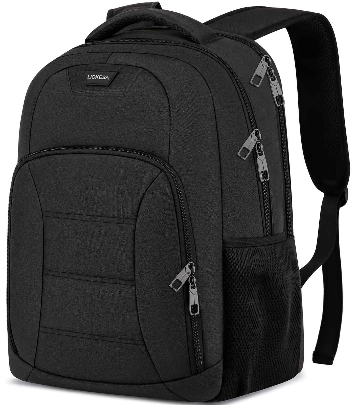 Liokesa Black Laptop Backpack for Men, School Backpacks for Teen Boys, Lightweight Backpack Personal Item Bag, 15.6 Inch Water Resistant College Bookbag Computer Bag