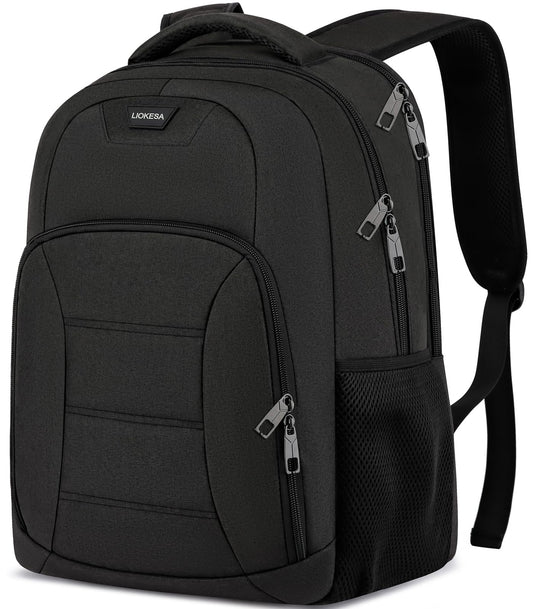 Liokesa Black Laptop Backpack for Men, School Backpacks for Teen Boys, Lightweight Backpack Personal Item Bag, 15.6 Inch Water Resistant College Bookbag Computer Bag