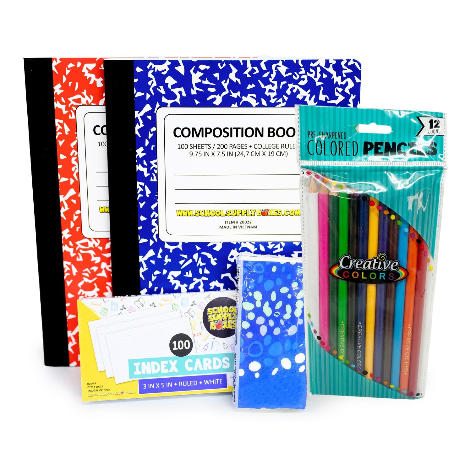 Secondary School Essentials Bundle | 1 Box - 51 Pieces per Box | School Supply Boxes - Back to School Essentials Includes Folders, Notebooks, 1" Binder, Mechanical Pencils, Index Cards, Highlighters, & Pens