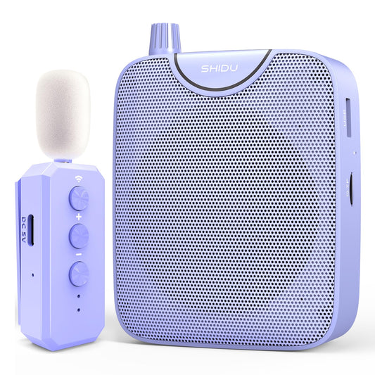 SHIDU 35W Power Voice Amplifier with Bluetooth Wireless Lavalier Microphone, Portable Teacher Mic with Speaker Personal Clip On Microphone System for Teacher Meeting Training-M500 (Purple)