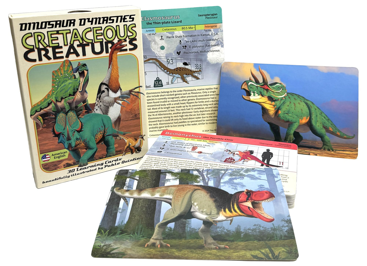 Tiny Worlds: Dinosaur Dynasties: Cretaceous Creatures Cards, Set of 30 Learning Flash Cards, Collectible Information Cards for Kids and Adults, Gifts for Children Above 6 Years Old