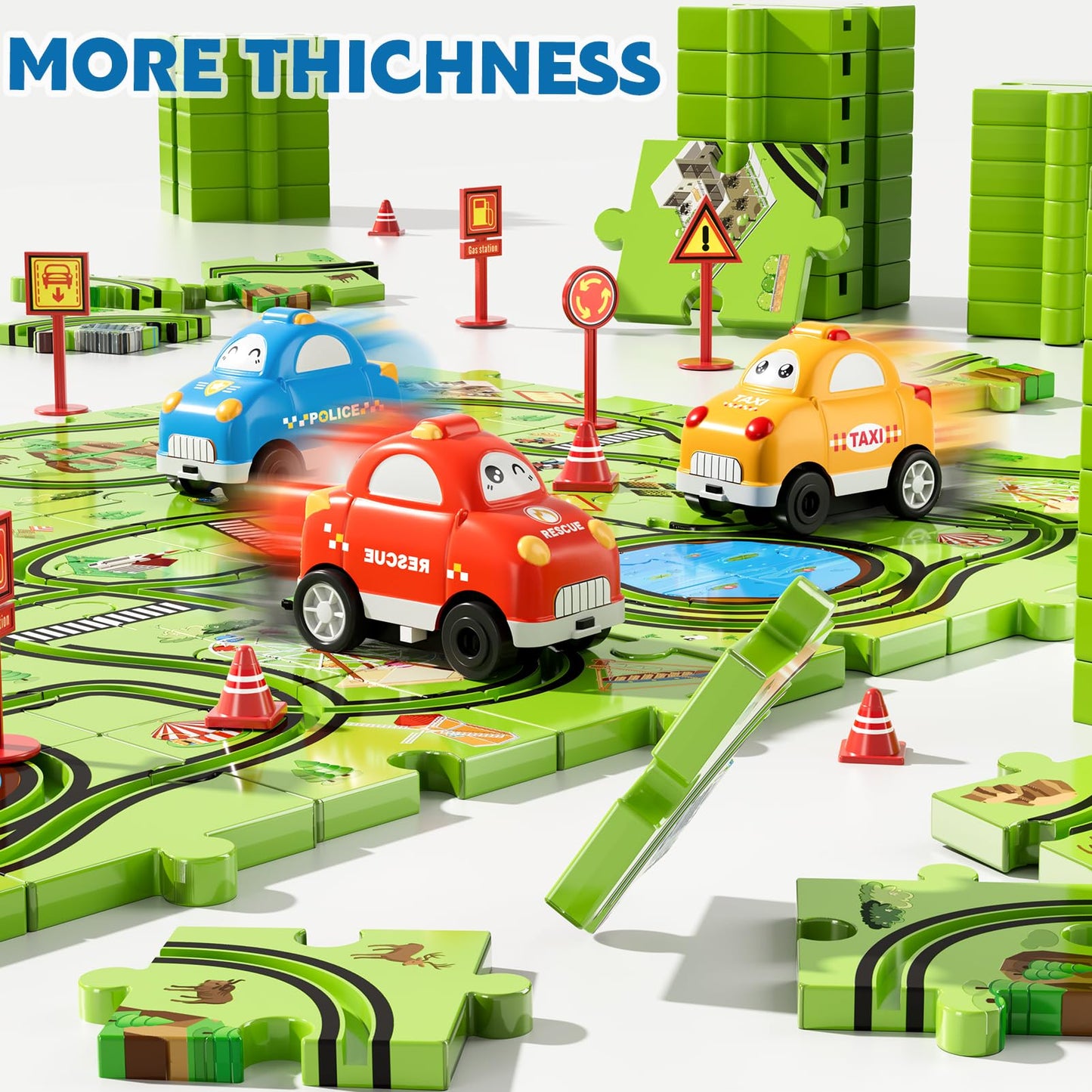 Beby Buty 64PCS Puzzle Track Car Set Toys for Kids Boys, Toddler Toys Gifts for 3 4 5 Year Old, Floor Puzzle Tracks Car for Boys Ages 3-5 4-6, for 3 4 5 6 Year Old