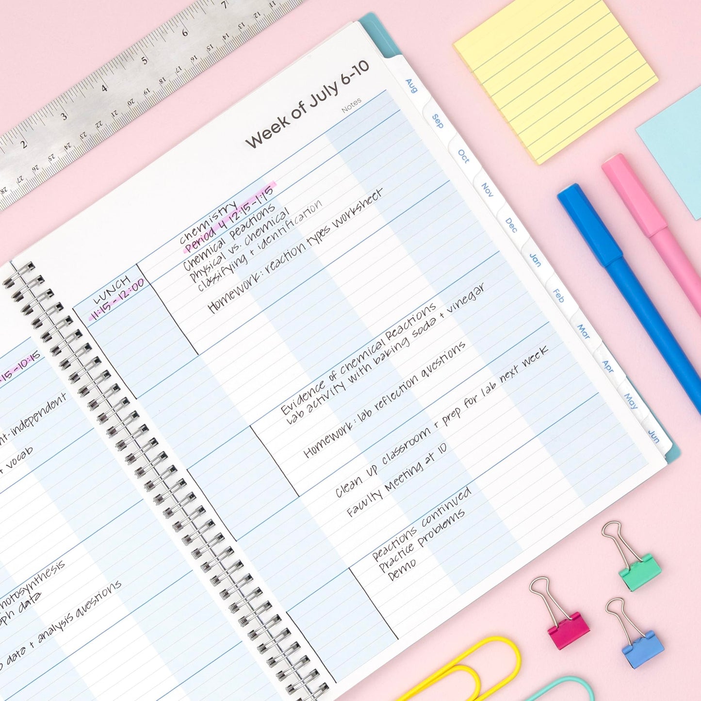 Blue Sky 2026-2027 Weekly and Monthly Academic Year Teacher Lesson Planner Calendar, July 2026 - June 2027, 8.5" x 11", Clear Pocket Cover, Wirebound, Laminated Tabs, Storage Pocket, Dots