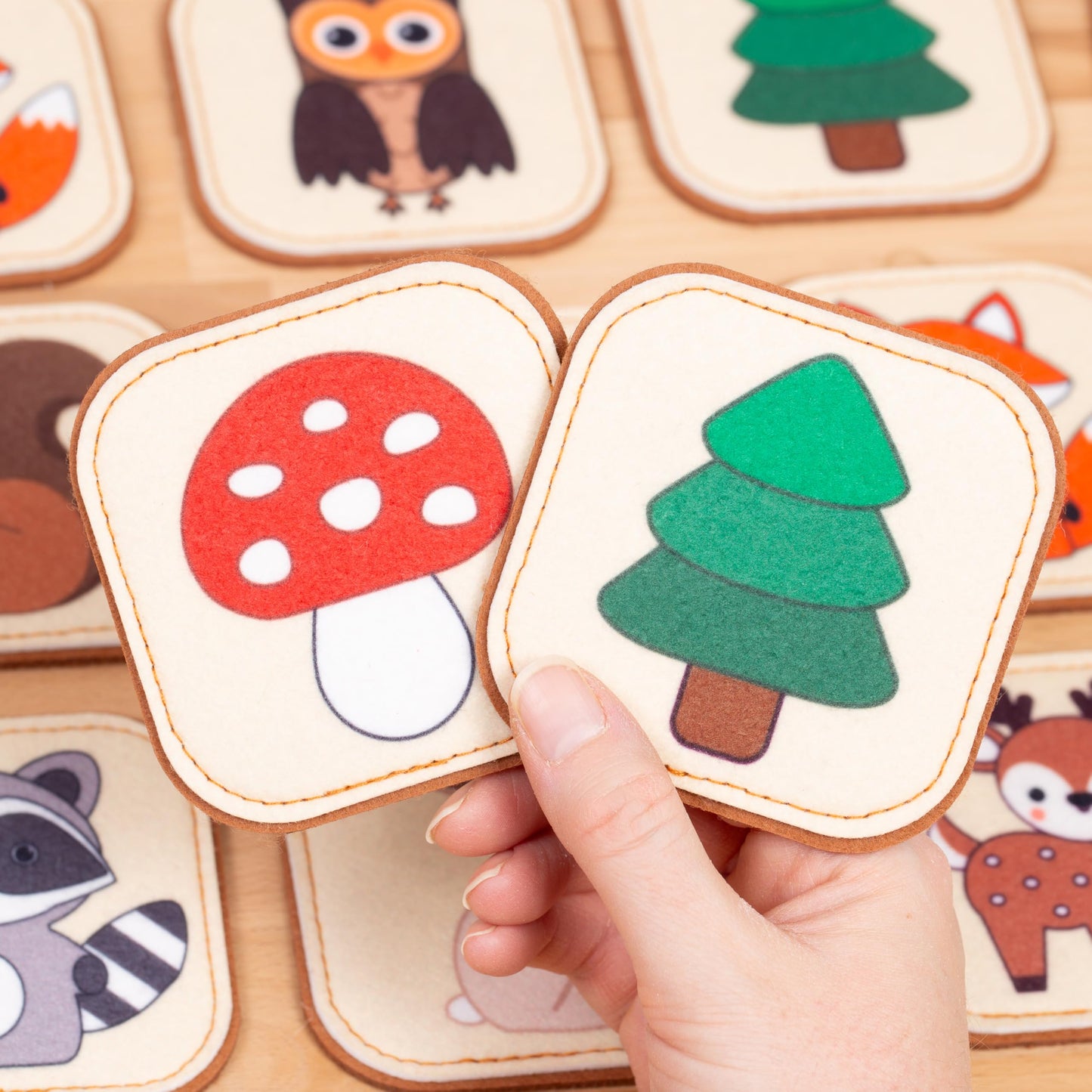 Felt Matching Game for Ages 2–4 – Soft and Safe for Ages 1+ – Montessori Memory Game – Sensory Flash Cards – Best Educational Gift for Ages 1–3 - Woodland Animal Theme