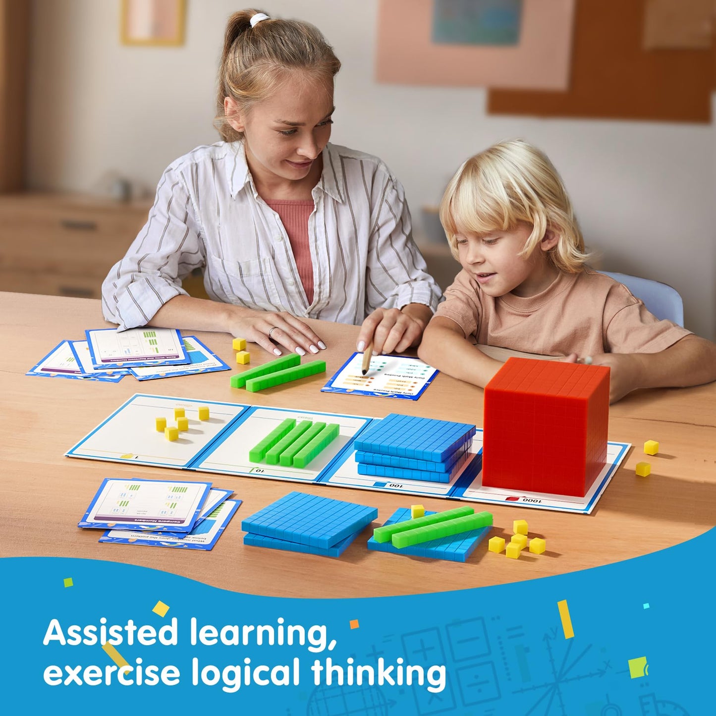 TOMMYHOME Base Ten Blocks with Place Value Chart - Math Manipulatives for Kids.Counting Blocks for Math to Help Educate Kindergarten Teachers.
