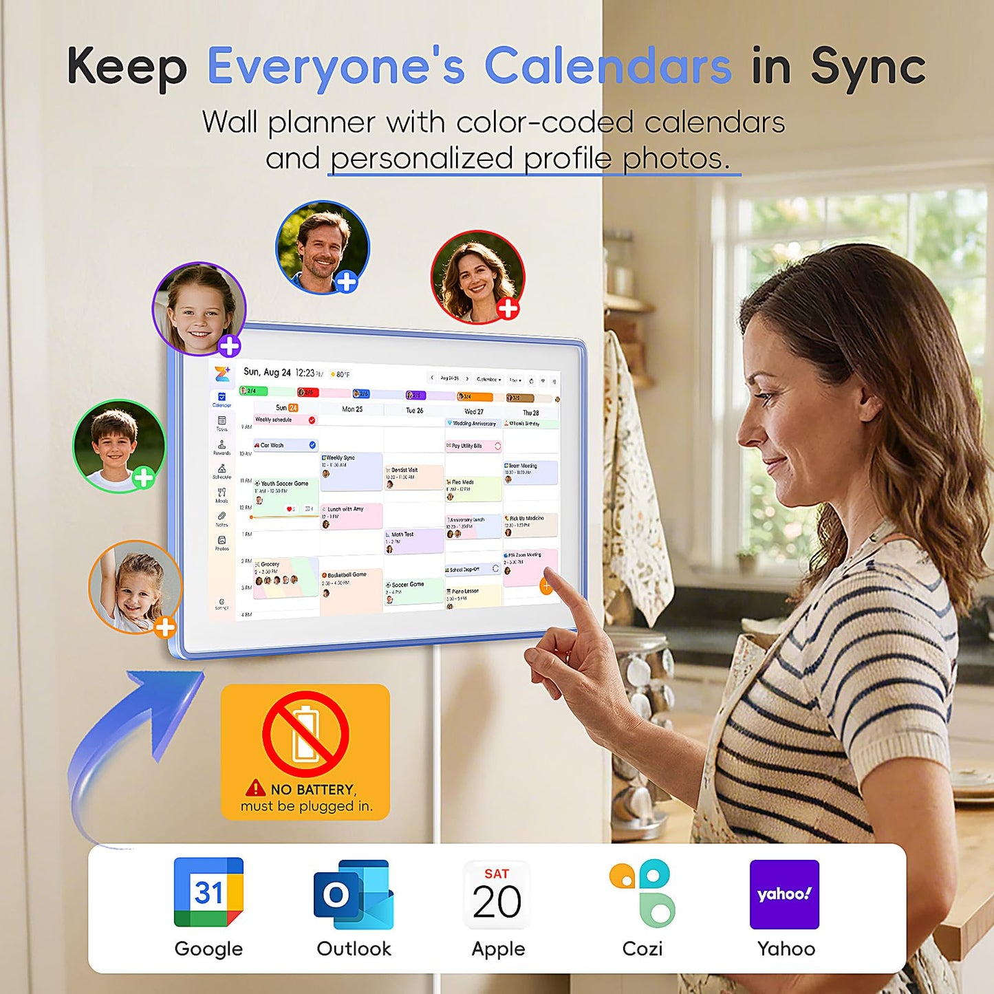 Westsee 15.6" Digital Calendar, No Subscription Smart Family Planner, Interactive Touchscreen Electronic Wall Calendar, Photo Display, Meals, Chore Chart & Tasks, Wall & Desk Mountable (Ultramarine)