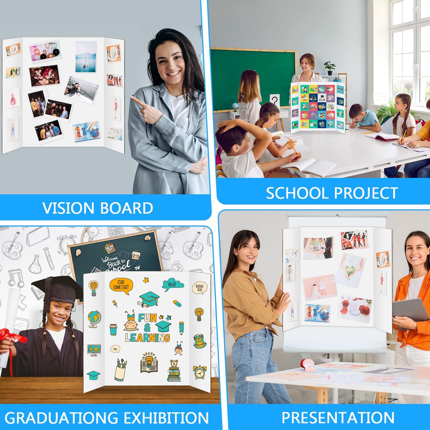 10 Pack Trifold Poster Board 48" X 36", IKAYAS Single Sided White Poster Boards, Science Fair Display Boards Posterboard for Mounting, Prints,Art,Display,Projects Classroom Supplies