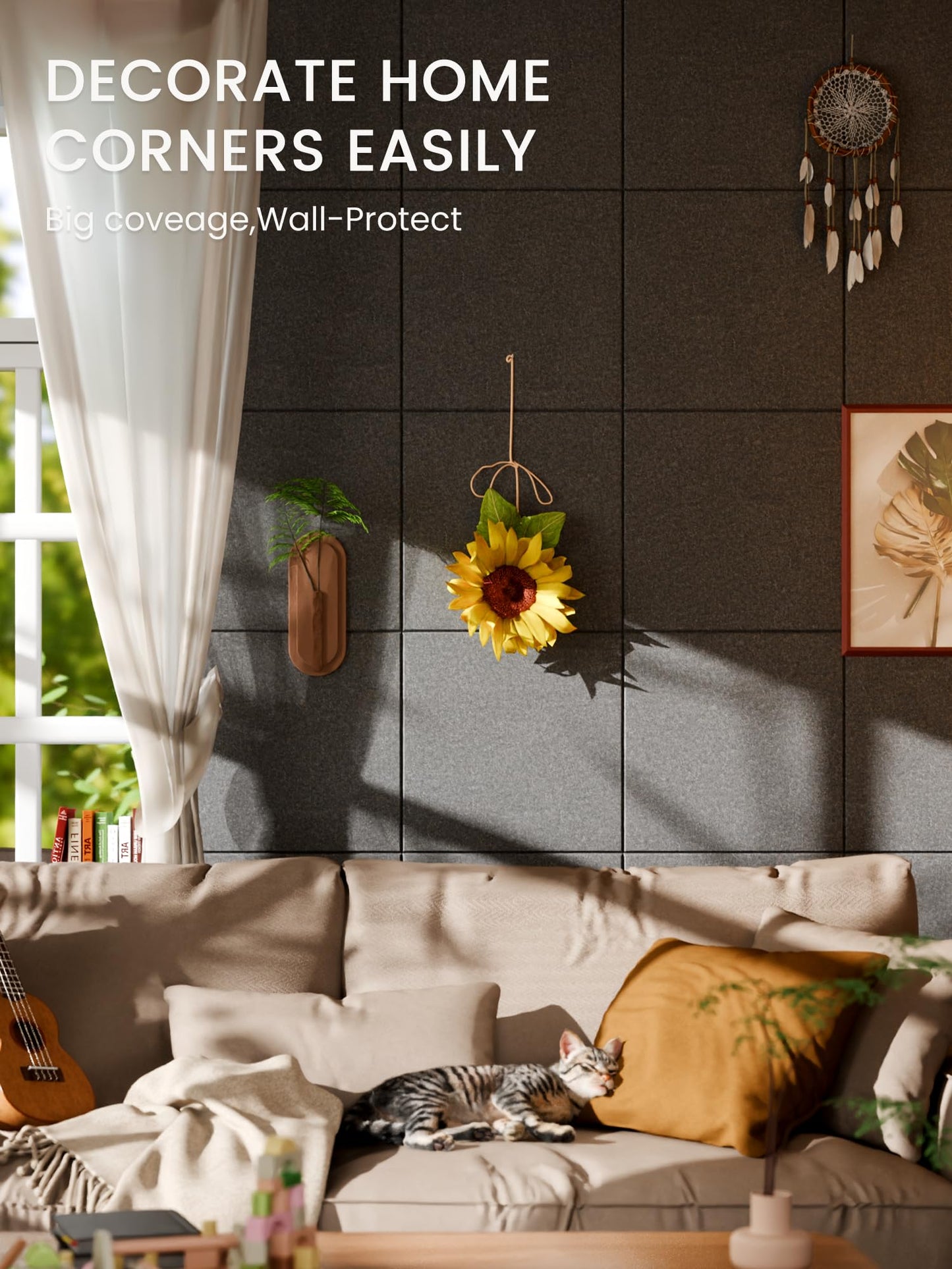 Bumusty Large Cork Board 48" x 36" Alternative - 12 Pack Felt Wall Tiles with 70 Safe Removable Adhesive Tabs, 30 Pushpins, Cork Boards for Walls Pin Board Bulletin Board Office Decor (Charcoal Gray)