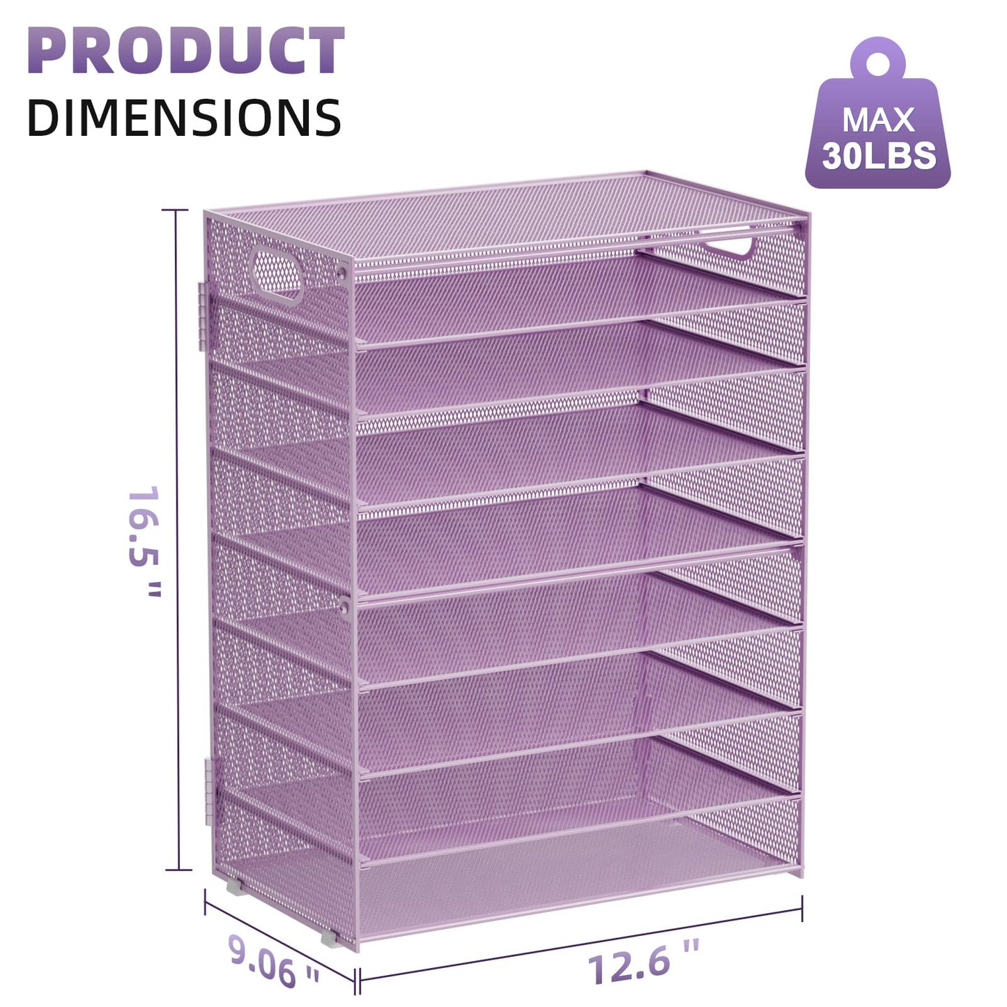 Marbrasse Paper Organizer Letter Tray, 9 Tier Mesh File Organizer with Handle, Paper Sorter Desk Organizer for Home Office Supplies - Purple