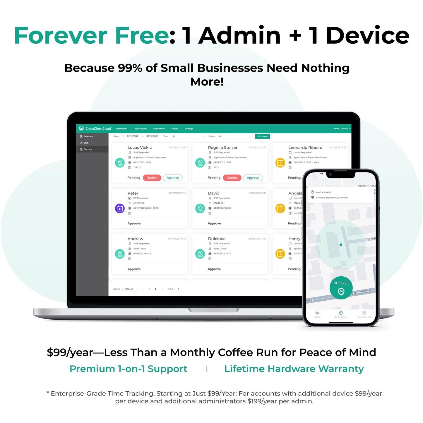 ANVIZ Time Clocks for Employees Small Business - Forever Free Cloud Software - FacePass 7 Pro Biometric Clock in and Out Machine - Support Door Access - Face + RFID + Pin Punching, FacePass 7 Pro