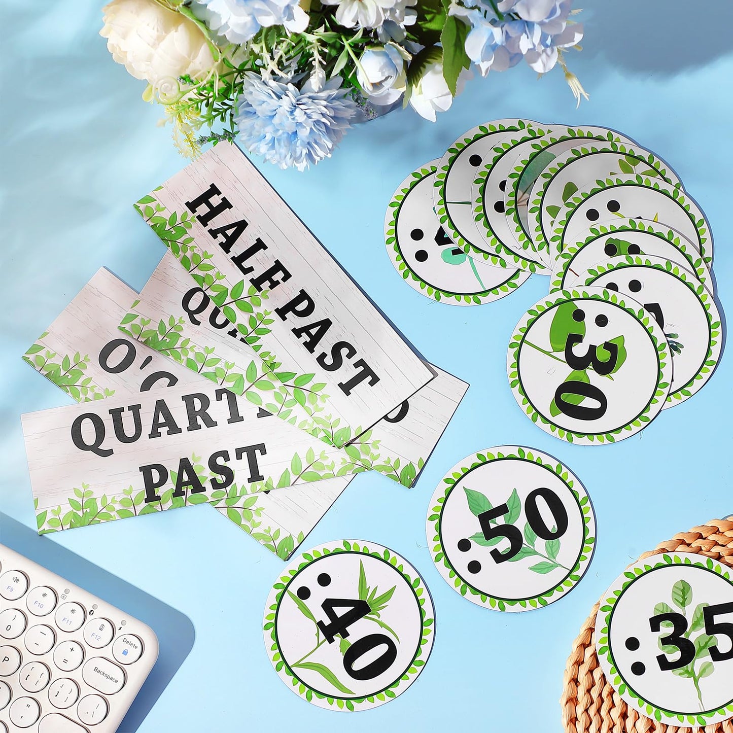 Relaxweex 16 Pcs Telling Time Bulletin Boards Analog Clock Practice Learning to Tell Time Magnetic Number Labels for Back To School Teacher Education Supplies Classroom Decorations(Eucaly)