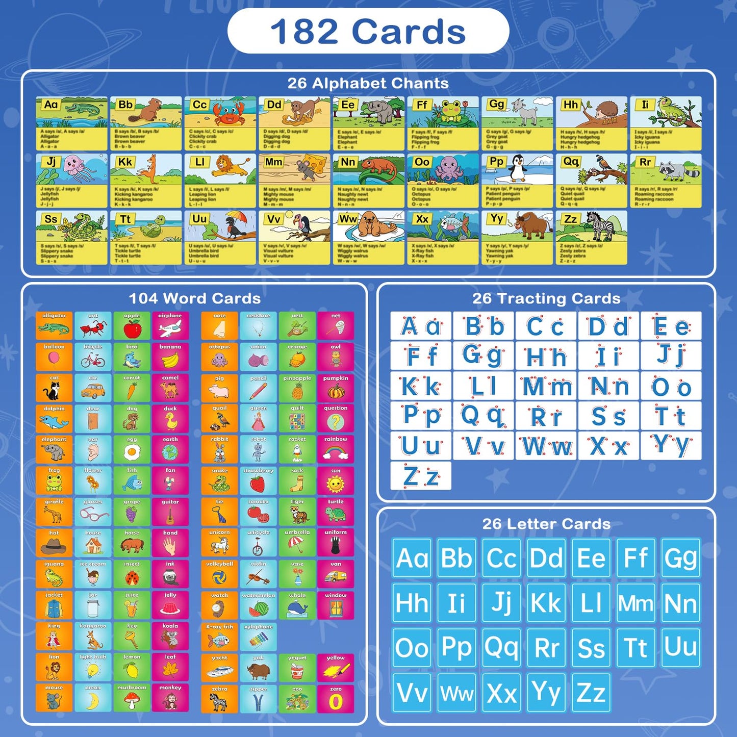 Torlam Alphabet Learning Pocket Chart Alphabet Wall Chart ABC Flash Cards Learning Games, Handwriting Practice Letter Tracing for Kids Homeschool Preschool Kindergarten Learning Activities Must Haves