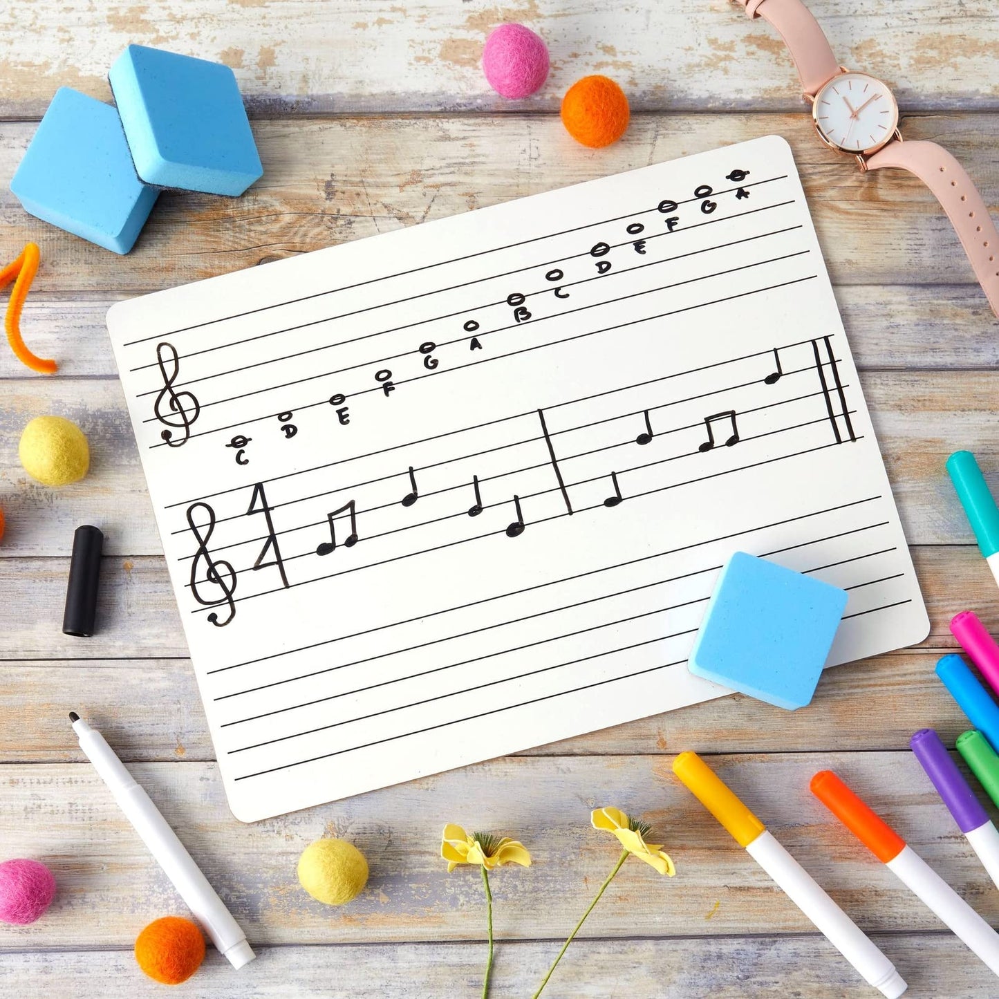 Bright Creations 12-Pack Classroom Music Staff Dry Erase Boards - 9 x 12 Inch Double-Sided Lapboards & Graph Whiteboard - Music Teaching Aids with Erasers