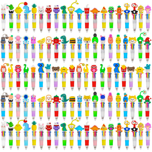 CZWZ 100Pcs Mini Multicolor Pens in One 4-in-1 Cute Pens Bulk for Kids, Ballpoint Pen for Birthdays and Children's Parties, Fun Gifts Assorted Ink Kawaii Pen