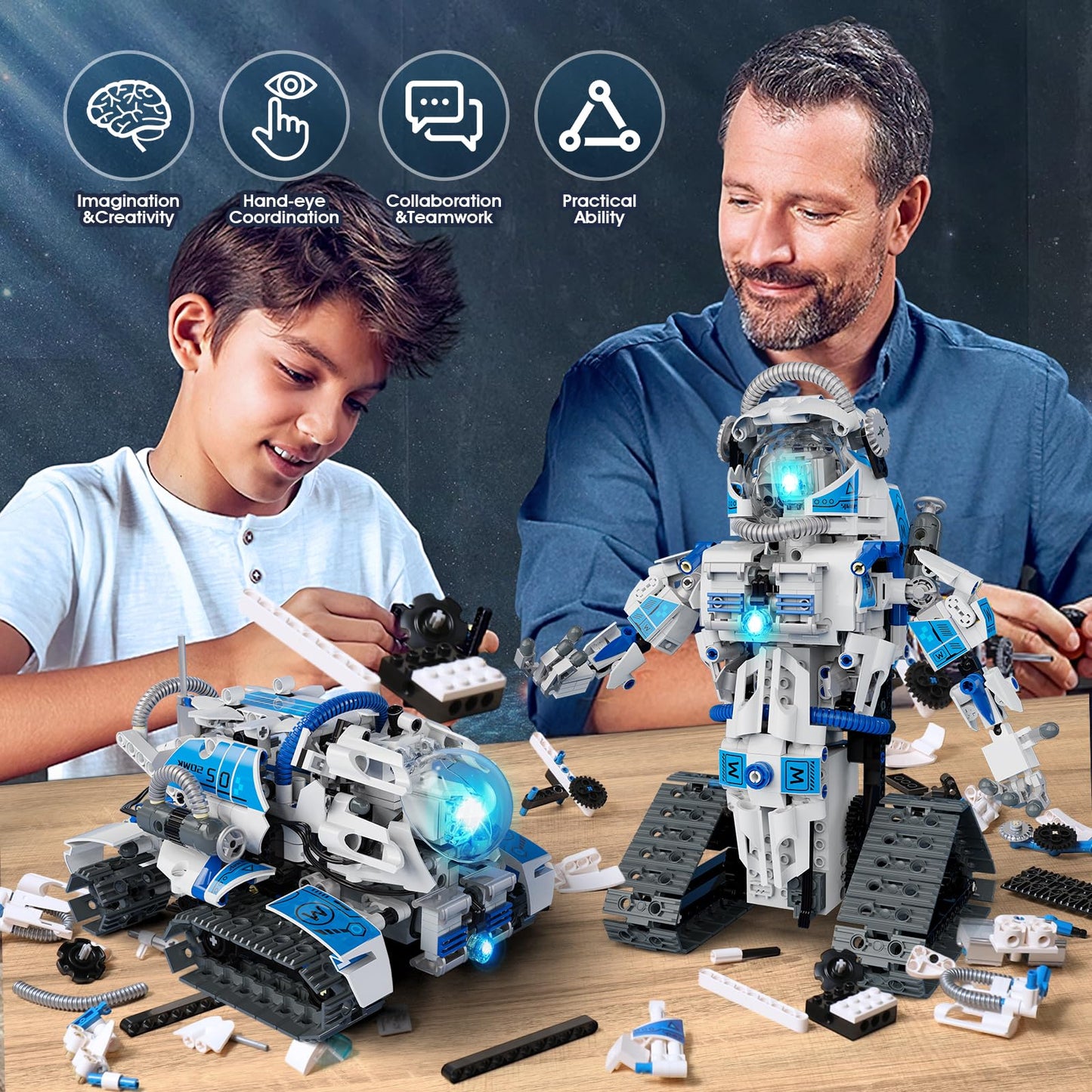 ACIKETO 6 in 1 STEM Robot Building Kit, 780 PCS APP & Remote Control Space Robot Toys for Kids Age 8-14+, Engineering Technic Coding Robotic Kit, Educational Science Set Birthday Gift for Boys Girls