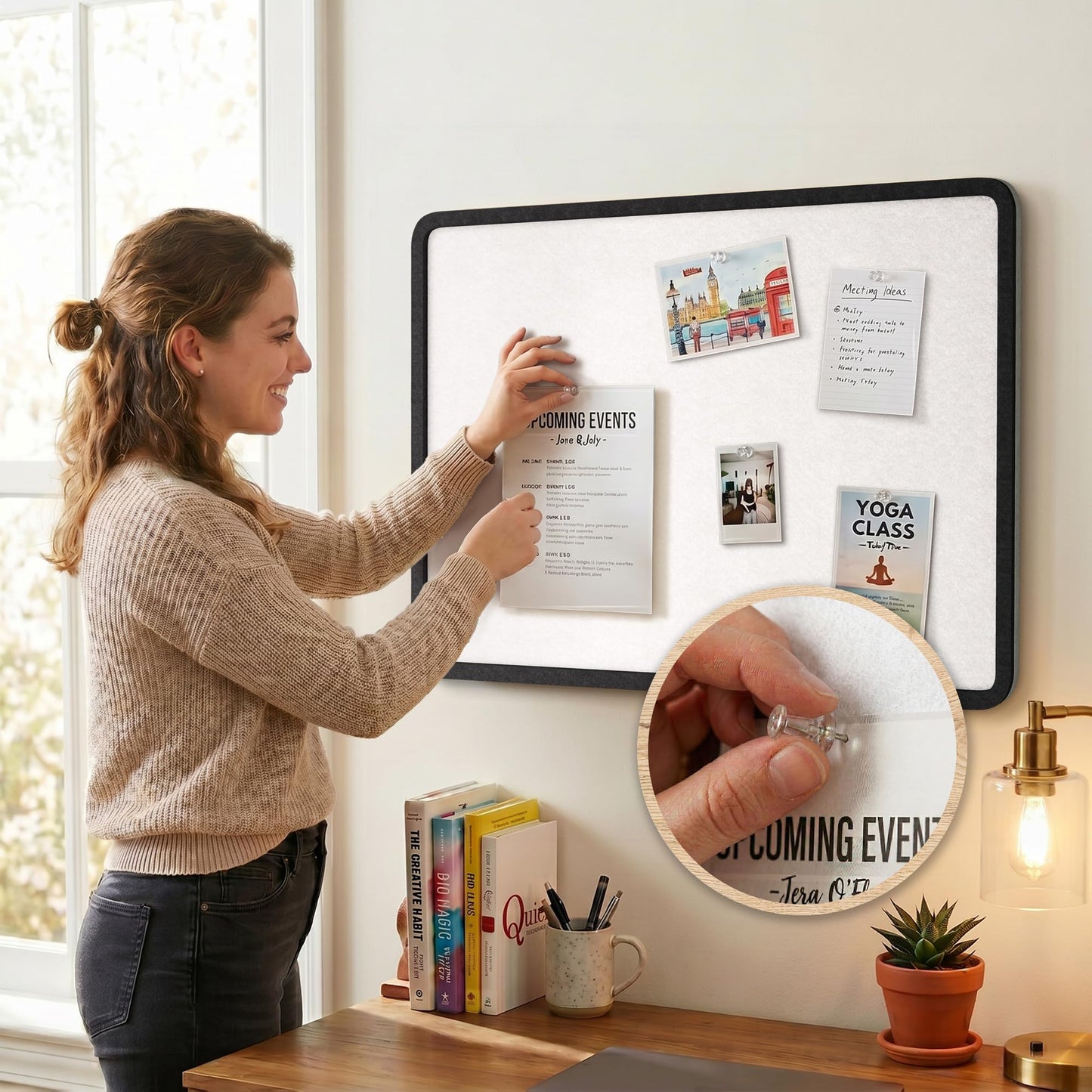 KERRAM Bulletin Board, 24 x 18 inches Decorative Felt Foldable Photo Pin Boards, Vision Board Cork Board Alternative for Walls, Office, Home, Classroom with Pushpins ＆ Small Storage Bag, Black