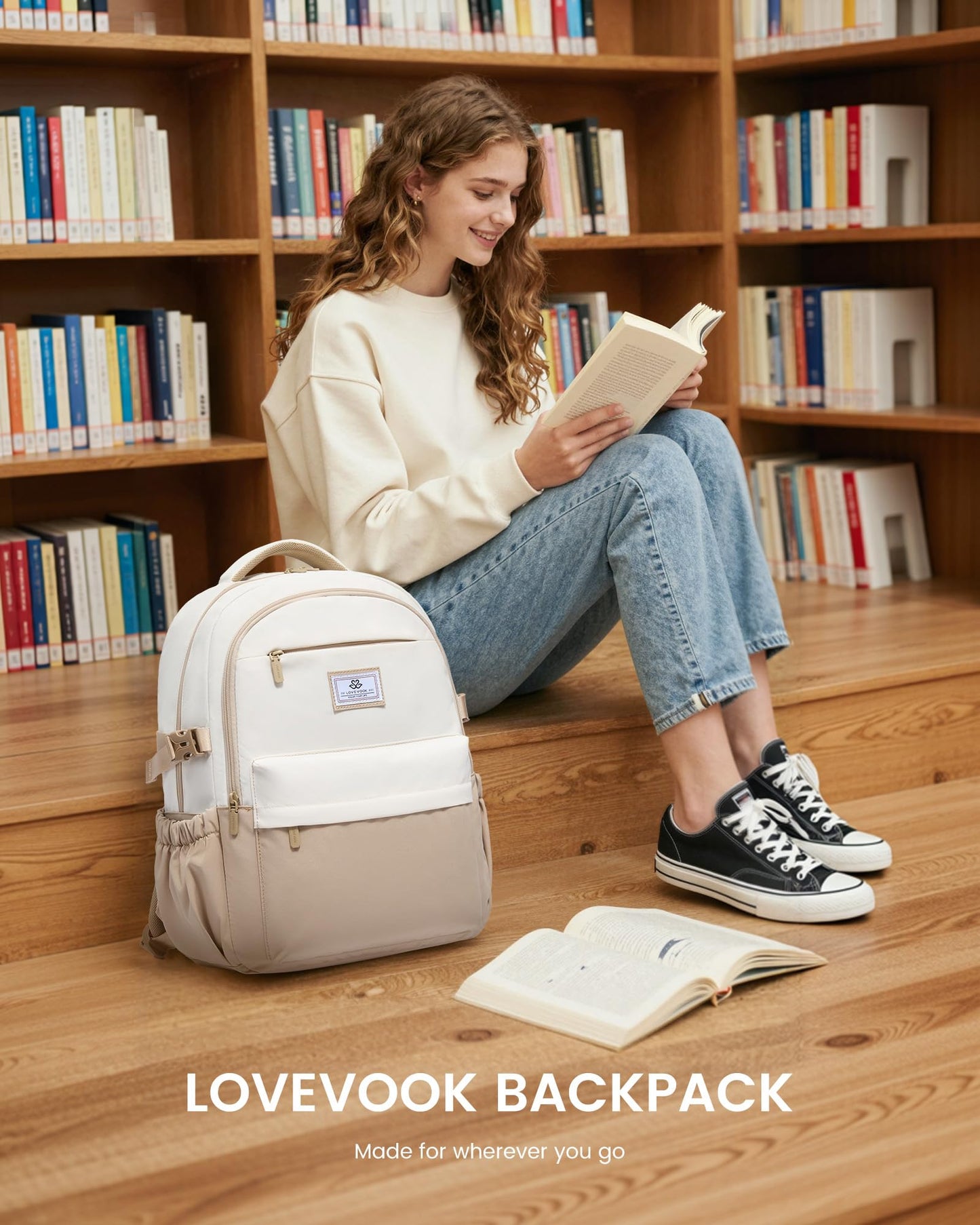 LOVEVOOK Laptop Backpack for Women Teens, 15.6" Computer Bag with 40oz Tumbler Buckle, College School Backpack,14 Pockets