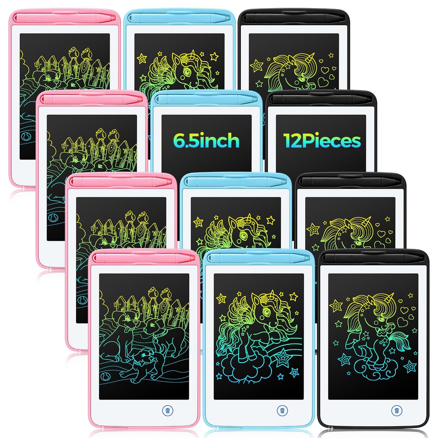 Zhehao 12 Pcs LCD Writing Tablet for Kids Colorful Drawing Doodle Board Drawing Tablet Erasable Reusable Electronic Draw Pad Gift for Boy Girl Educational Learning(6.5 Inch Screen,Fresh Color)