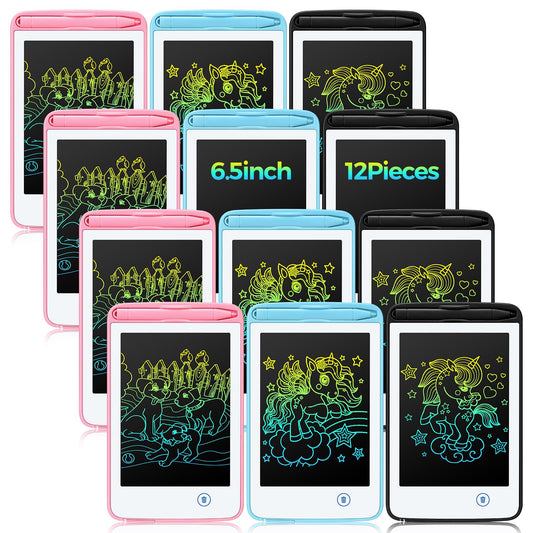 Zhehao 12 Pcs LCD Writing Tablet for Kids Colorful Drawing Doodle Board Drawing Tablet Erasable Reusable Electronic Draw Pad Gift for Boy Girl Educational Learning(6.5 Inch Screen,Fresh Color)