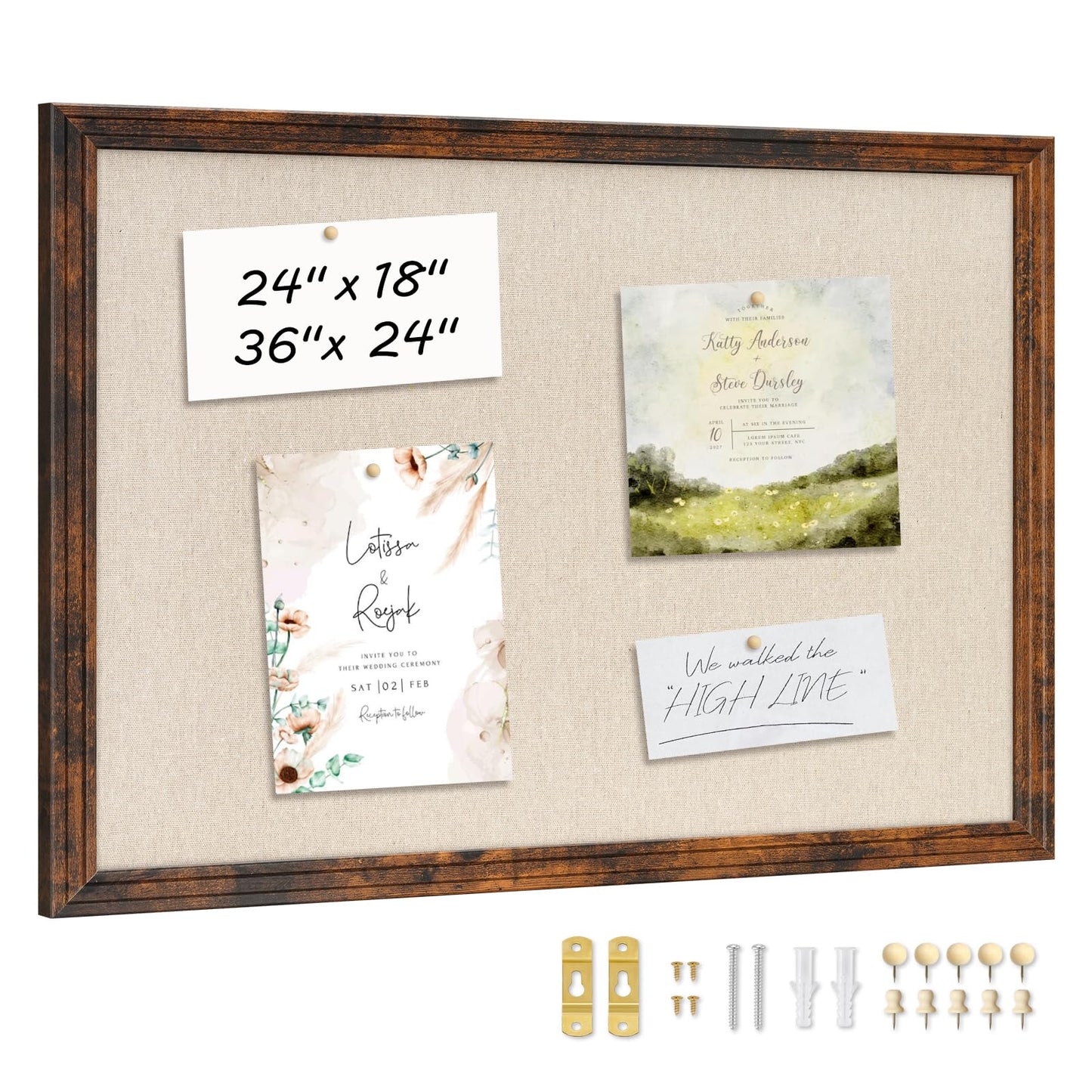 DOLLAR BOSS Linen Bulletin Board 36" x 24", Decorative Cork Boards for Walls with White Wood Frame, Premium Fabric Pin Board for Office, Home & School Room Decor, Brown