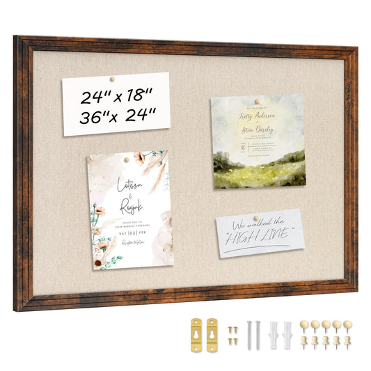 DOLLAR BOSS Linen Bulletin Board 36" x 24", Decorative Cork Boards for Walls with White Wood Frame, Premium Fabric Pin Board for Office, Home & School Room Decor, Brown