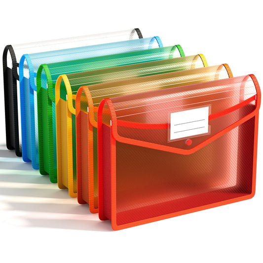 ABC life 6 Pack Plastic Expanding File Folder, Folders for Documents with Snap Closure, Colorful File Folder Organizer Holder, Transparent Accordion File Pouch,Large Capacity, Fit Letter/A4 Size