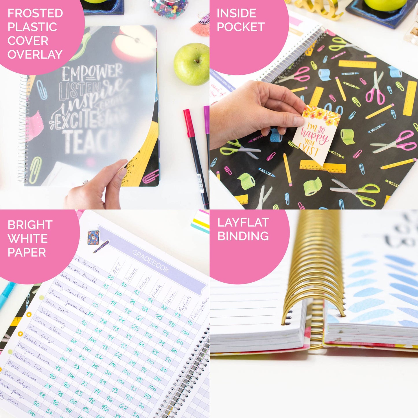 bloom daily planners Undated Academic Year Teacher Planner & Calendar - 7 Period Lesson Plan Organizer Book with Frosted Protective Cover (9" x 11") - Chalkboard