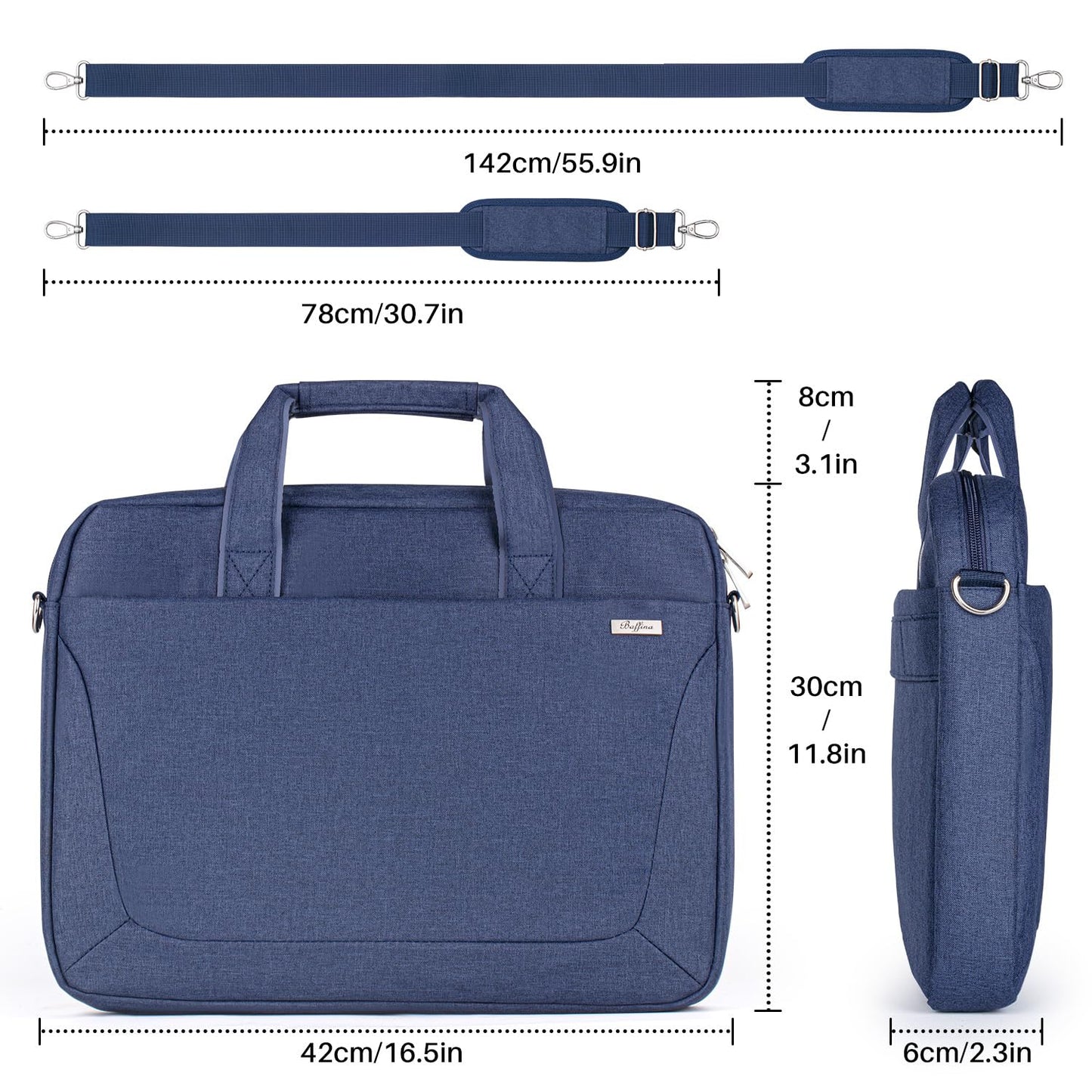 BAFFINA Laptop Shoulder Bag 15.6 16 Inch Business Gifts for Men Women,Laptop Briefcase for 14“ 15” 16“ MacBook/Notebook Hp Dell Asus,Waterproof Computer Carrying Case Messenger Bag with Strap,Blue