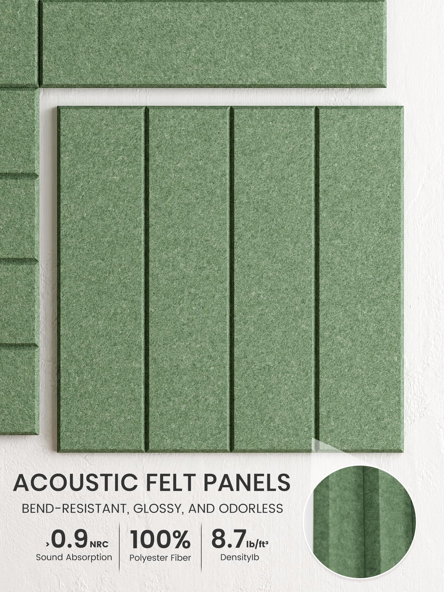 Bumusty Large Cork Board Alternative-36 x 24" Felt Bulletin Board Tiles, with 30 Pushpins, 40 Adhesive Tabs, Bold-Stripe 6-Pack, Cork Boards for Office Push Pin Board Felt Board-Moss Green