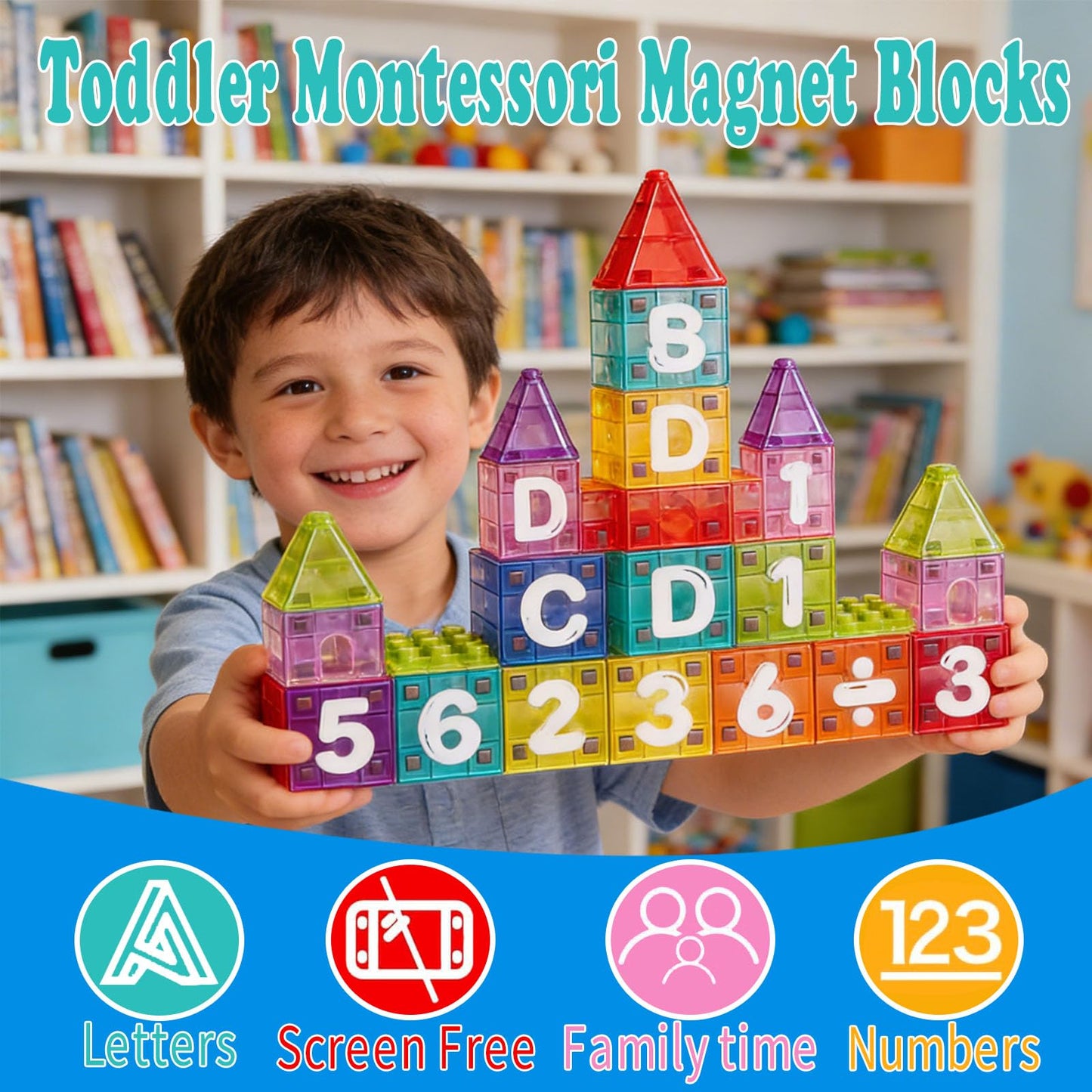 Varaict Magnetic Letters and Numbers for Kids Ages 3-8 | 40 Piece Educational Alphabet Learning Toy Set | STEM Montessori Spelling and Math Blocks for Preschool Kindergarten