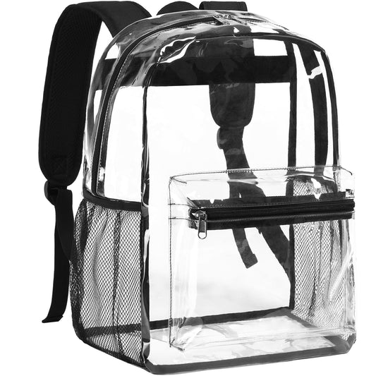 Vorspack Heavy Duty Clear Backpack - Large Clear Backpacks for School See Through Backpack for Boys Girls Transparent Bookbag for College, Work, Concert - Black