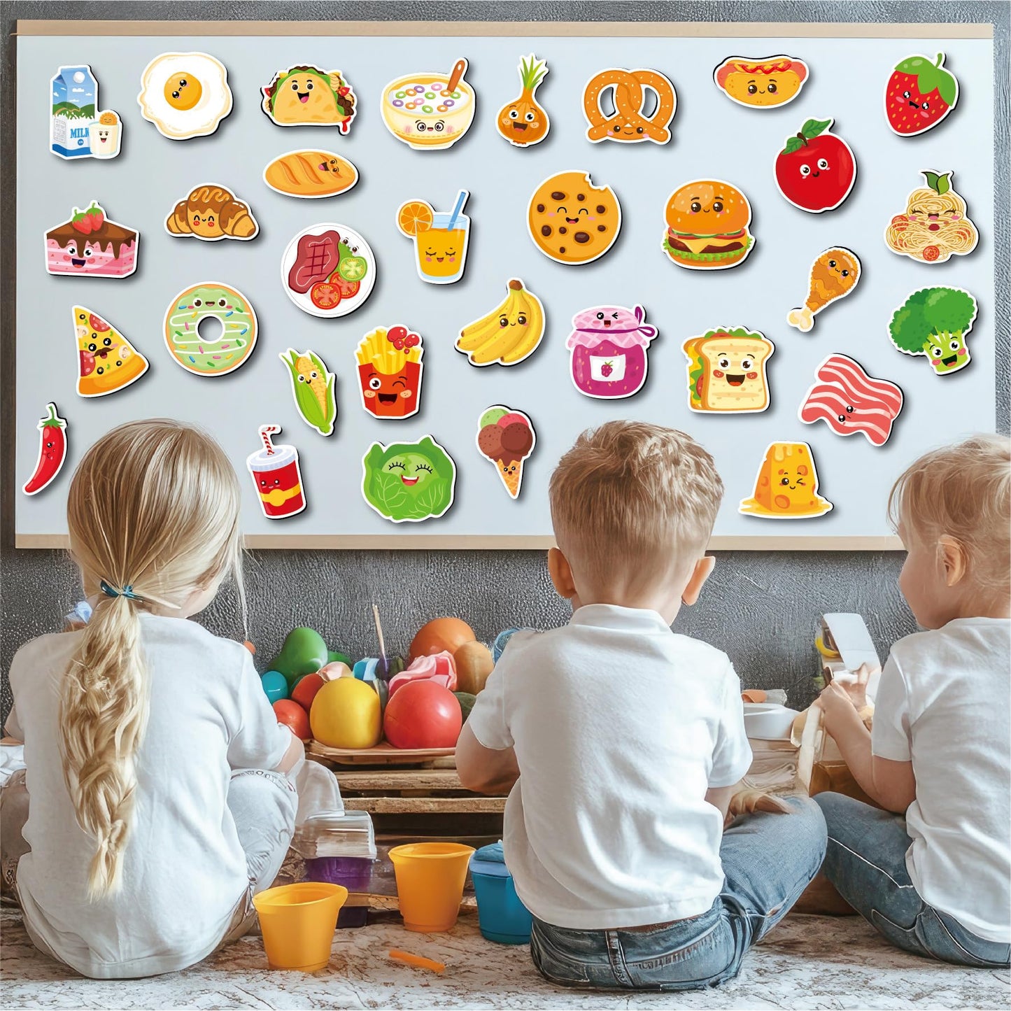Fecheche Large Size Cute Fridge Magnets for Toddlers, Preschool Spelling Learning Education Refrigerador Magnetic Toy (Foods 48pcs)