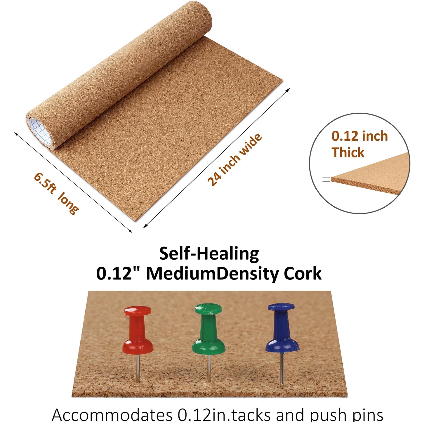 ReWallpaper Cork Boards for Walls 24in x 6.5ft Wide Peel and Stick Brown Cork Roll 3mm Thick Easy Grid Cut Office Classroom Pin Board Memo Display Daily Planner Notice Team Reminder Schedule Ideas