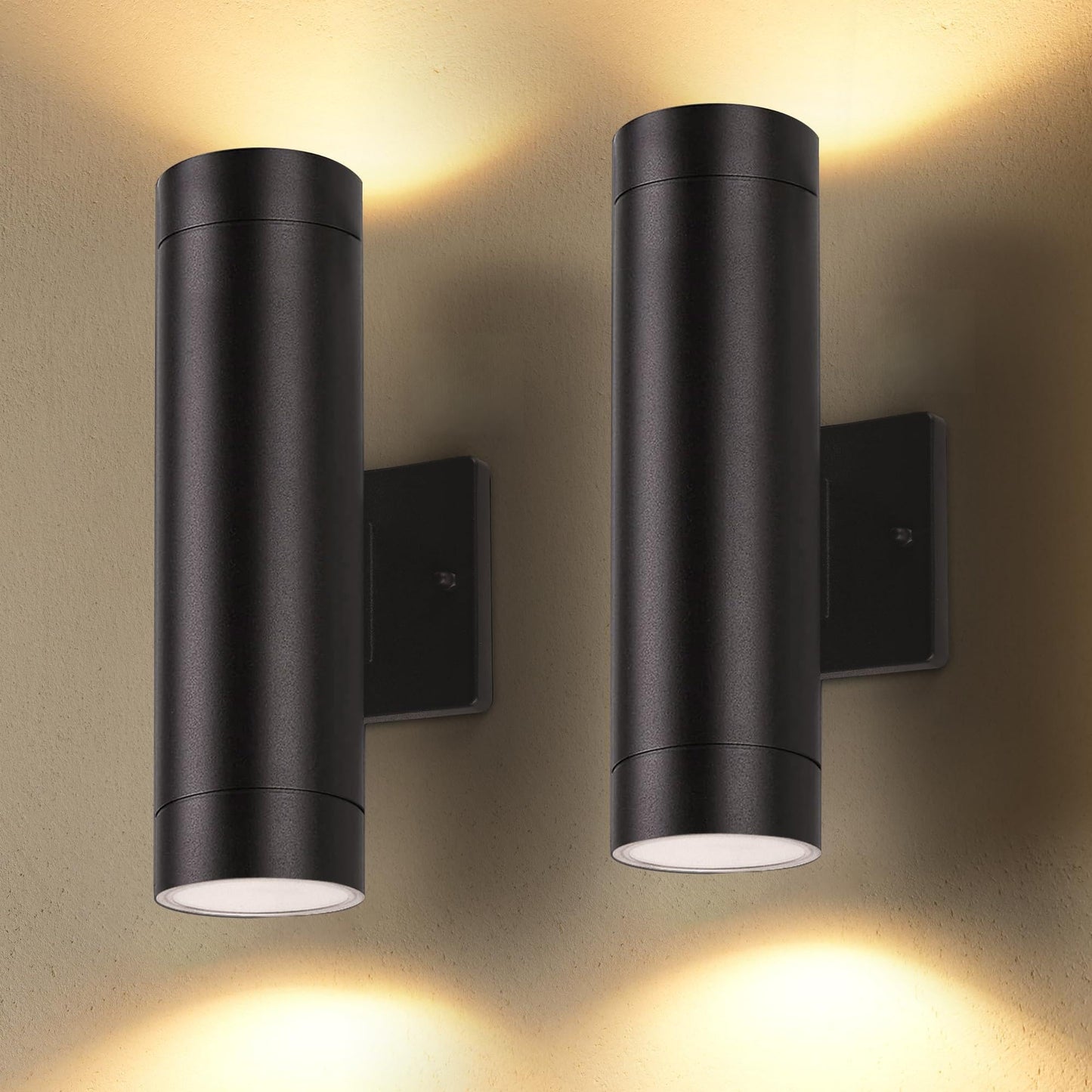 LUTEC Outdoor Wall Lights, 16W LED Up-Down Sconce, 3000K Waterproof, Black, Model 5500306012, 2 Pack