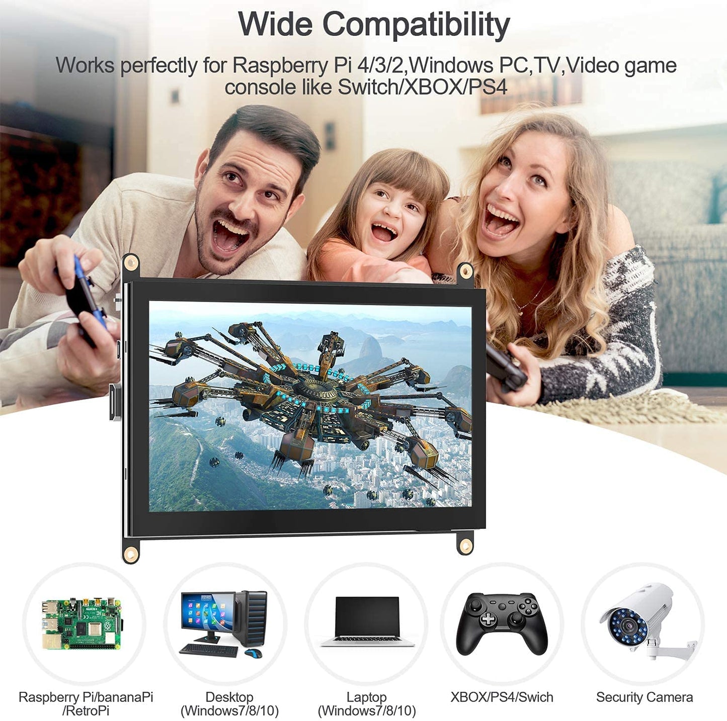 HMTECH 7 Inch Raspberry Pi Screen Touchscreen Monitor 1024x600 HDMI Monitor 16:9 IPS Screen Display for Raspberry Pi 5/4/3/2/Zero/B/B+ Win10/8/7, Free-Driver