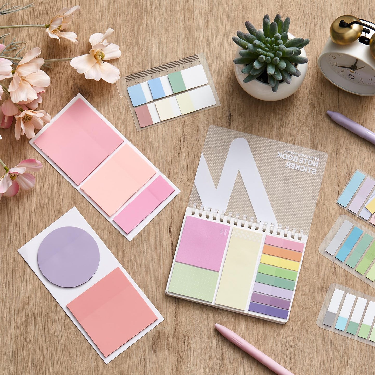 Jutom 41 Pcs Aesthetic Book Annotation Kit with Pencil Bag Bible Journaling Kit Notebook Sticky Note Tab Highlighter Black Ink Pen Page Marker School Office Supplies Bible Lover Gift(Beige)