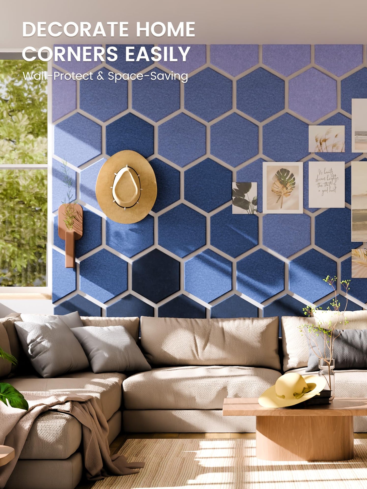Fluxynara Hexagon Cork Board Alternative for Walls Decor-12-Pack Felt Bulletin Board Tiles,with 30 Pushpins,70 Adhesive Tabs for Office,Classrooms & Home Pin Board Felt Board-Denim Mist