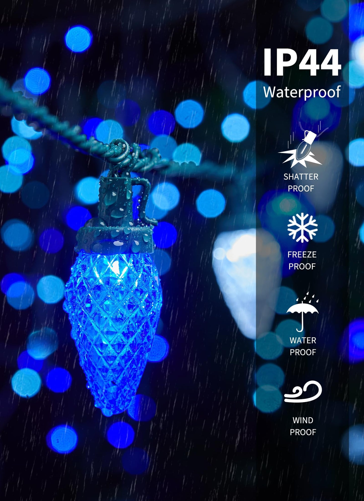 Minetom C9 LED Christmas String Lights - 82ft, 100 LEDs, Timer, 8 Modes, Plug-in, Blue and White
