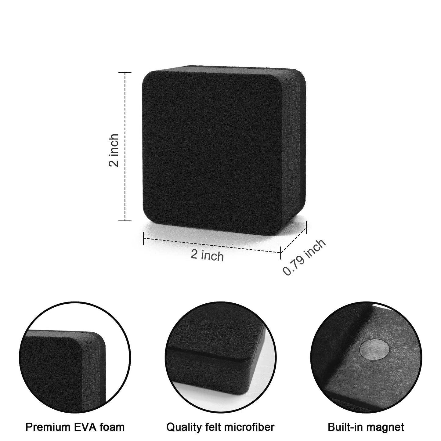 Dry Erase Erasers, IHPUKIDI 48 Pack Magnetic Whiteboard Dry Eraser Chalkboard Cleansers for Classroom, Home and Office (Black 2 x 2 Inch