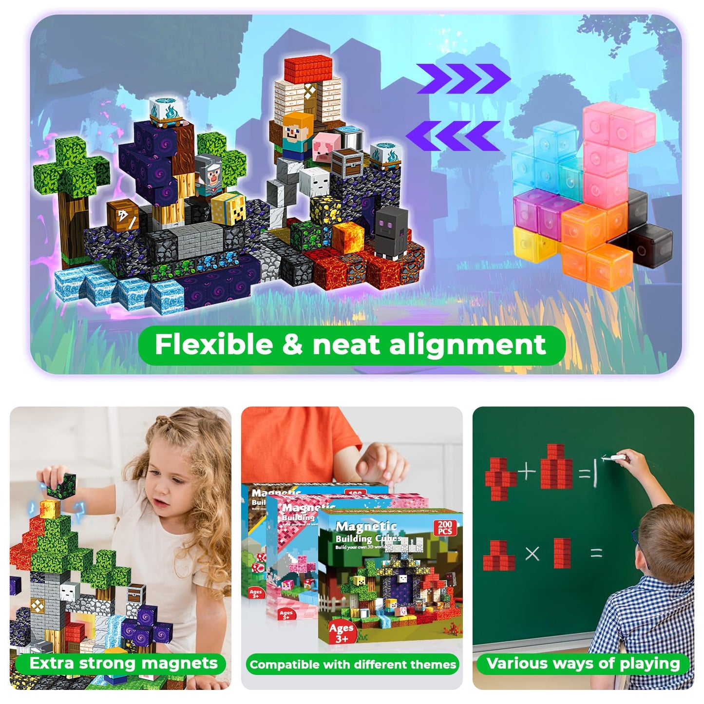 200PCS Magnetic Blocks - Magnetic Building Blocks Cubes for Kids Ages 4 5 6 7 8, Magnet Toys, STEM Learning Sensory Toys, Stacking Magnets, Birthday Gifts for Boys & Girls Ages 3+