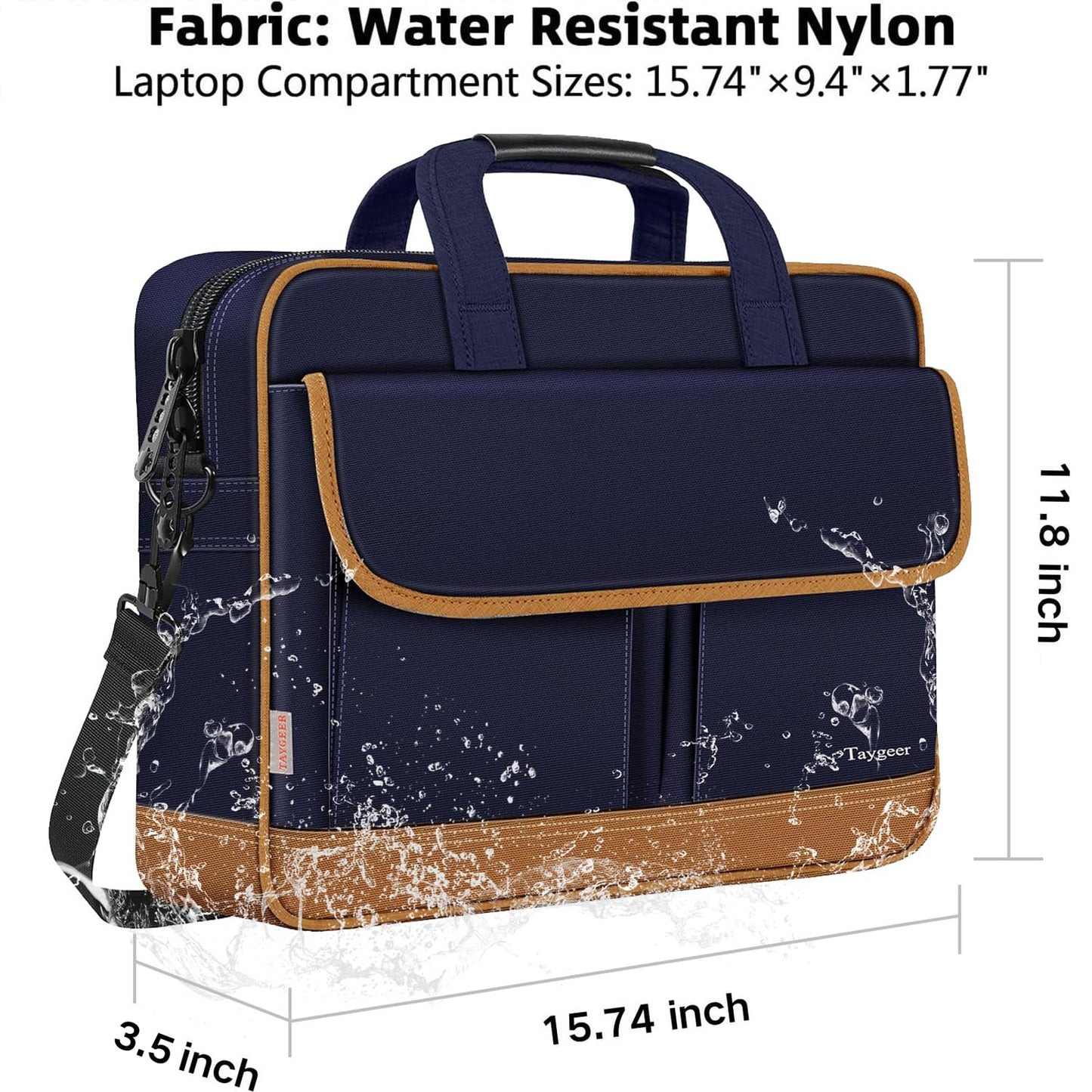 Taygeer Briefcases for Men, Water Resistant Laptop Bag 15.6 Inch for Business, Travel Office Crossbody Carry On Laptop Carrying Case, Messenger Shoulder Bag Fit 15.6 Inch Notebook/Computer, Blue Brown